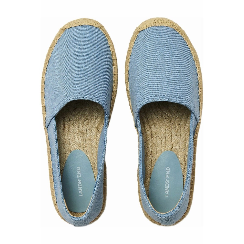 Lands End Women's Classic Espadrille Flats Blue Canvas Size 9 Resortwear Casual